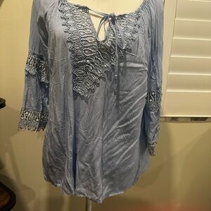 Women's Blue Lace Trim Top